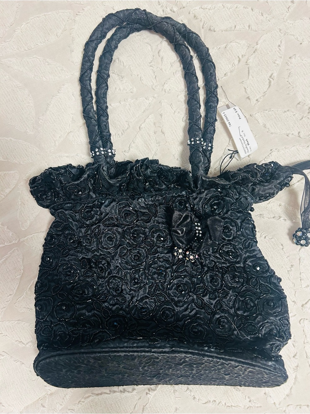 Black Beaded Manton Evening Tote Bag